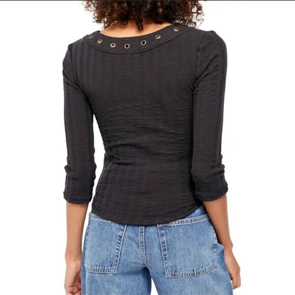 Free People Women's Ice Cold Top Washed Black Size Medium 3/4 Sleeve NWT - Picture 4 of 7